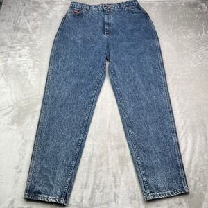 VTG Lee Jeans Womens 18 Med Blue Acid Wash High Waisted Tapered Leg Made‎ in USA